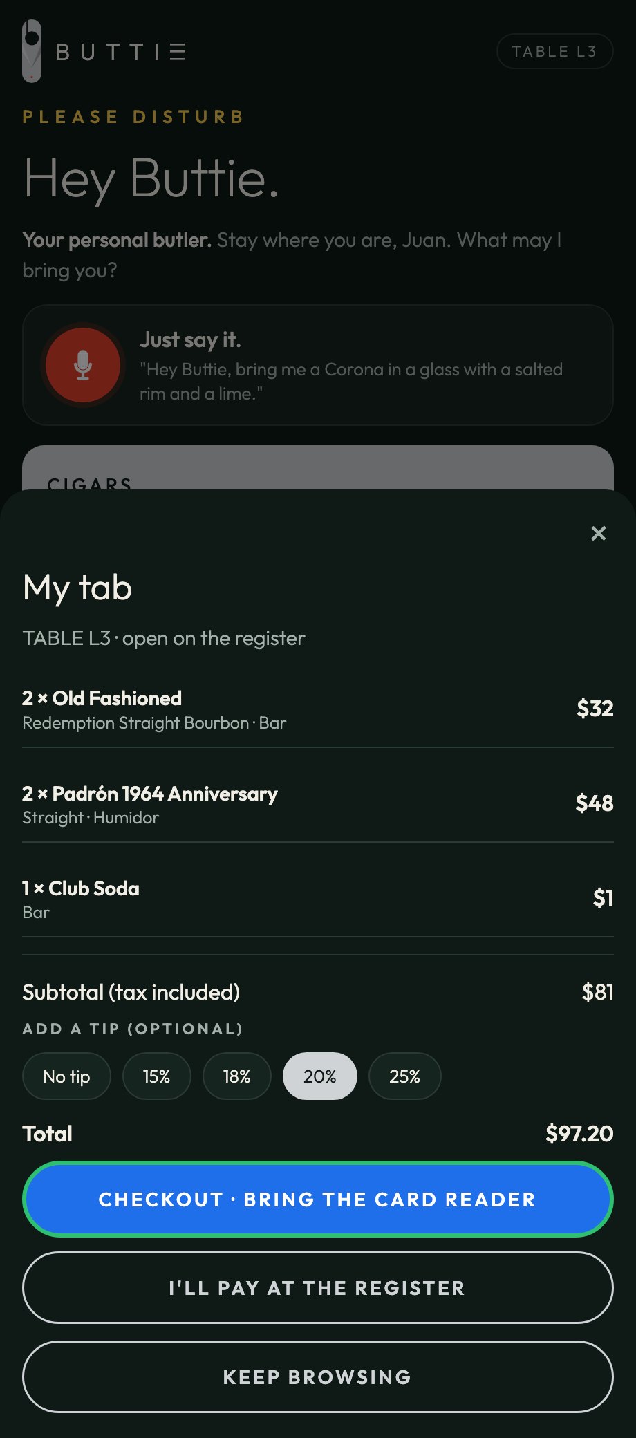 My tab and checkout