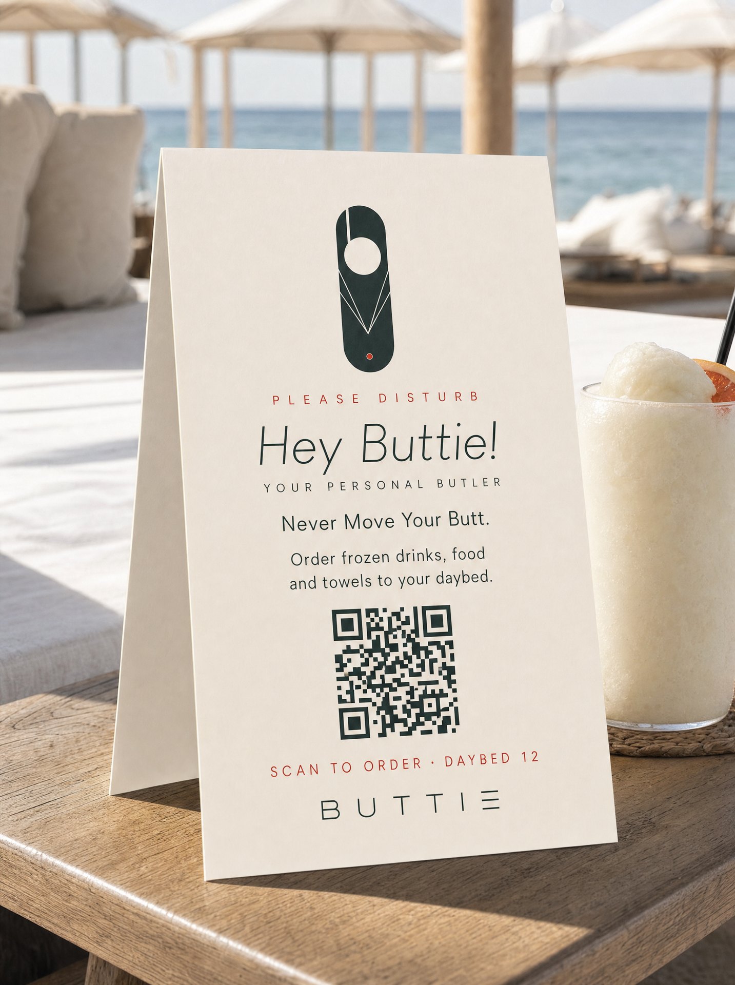Buttie table tent, beach club pearl